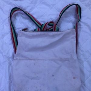 off White canvas backpack with rainbow straps